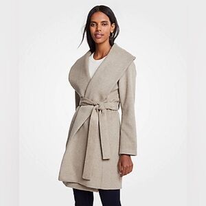 Ann Taylor Shawl Collar Wrap Pea Coat Taupe Size XXS P Petite EUC